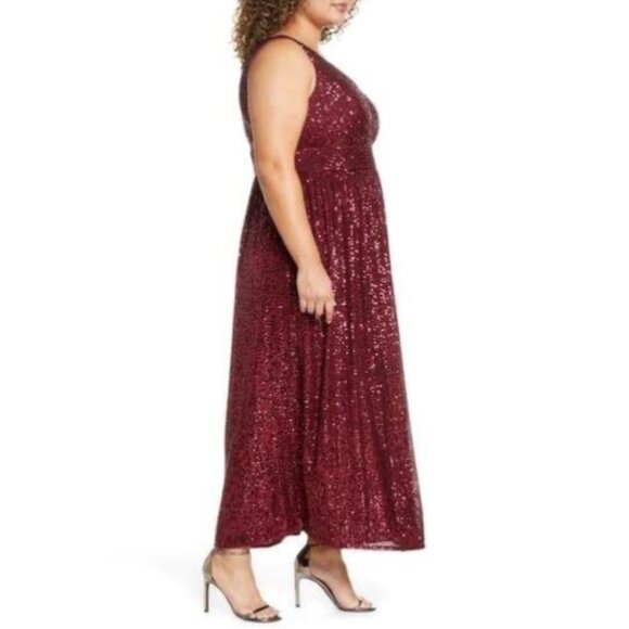 Morgan & Co. Sequin Knit Sleeveless Gown Size 18W Merlot Burgundy Red New - Picture 6 of 12